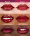 Comparison of glossy and stain lip products on different skin tones.